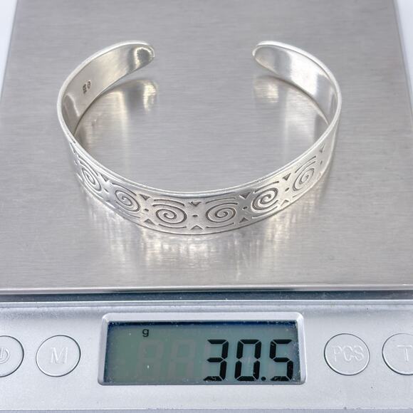Boma Etched Pattern Cuff Bracelet | Spiral Design | Sterling Silver 925 | 6.5" - Picture 9 of 9